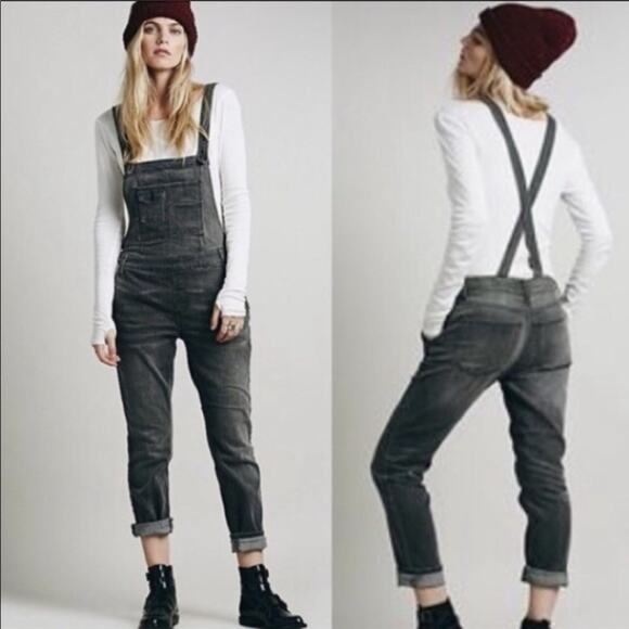 Free People Through The Woods Distressed Corduroy Overalls Gray Womens 26 - Picture 1 of 10